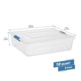 Party Club of America Clear Plastic Storage Bins with Lids Stackable Storage Box for Crafts, Supplies (Large 4Pack Blue) - Retail: $30