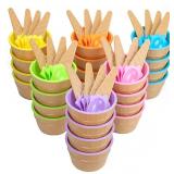Lawei 24 Pack Plastic Ice Cream Bowls with Spoons, Reusable Fun Ice Cream Cups Bulks, 6 Cartoon Candy Color Cute Ice Cream Dessert Bowls Set for Sundae Frozen Yogurt Summer Holiday Parties - Retail: $
