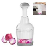 Food Chopper, Vegetable Chopper with Container, Onion Chopper Vegetable Cutter, Manual Veggie Chop Handheld Food Chopper for Garlic, Nut, Stainless Steel Blades, Dishwasher Safe, Easy to Clean, White 