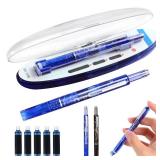 Protectivemethod Fountain Pen Retractable: 0.38mm Blue&black Ink Transparent Barrel Includes 5 Refillable Ink Cartridges,Press Fine Nib Fountain Pen Set for,Smooth Writing No Leaking (Dark blue rod)