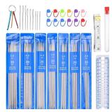 woshilaoDS 35pcs Double Pointed Knitting Needle Sets, 20 cm/7.8 inch Stainless Steel Metal Knitting Needles with Double Ended for Beginner, Sock Knitting Gauge 2 mm/2.5 mm/3 mm/3.5 mm/4 mm/4.5 mm/5 mm
