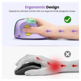 seenda Ergonomic Mouse Wireless, MOU-302 Bluetooth Vertical Mouse Rechargeable, Ergo Optical Mice with 1000/1600/2400 DPI, Volume Knob, 3 Multi-Device Connectivity for Computer/PC/Laptop/Mac, Purple -