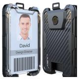 LIUGX Carbon Fiber Badge Holder, No-Clip Version, ID Card Holder,Heavy Duty Id Holder (Holds 6 Cards),for Office Police Worker Outdoor,Black - Retail: $20