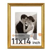 upsimples Vintage 11x14 Picture Frame, Antique Gold Frame Displays 8x10 with Mat or 11 x 14 Without for Vertical or Horizontal Wall Decor, 1pack