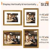 upsimples Vintage 11x14 Picture Frame, Antique Gold Frame Displays 8x10 with Mat or 11 x 14 Without for Vertical or Horizontal Wall Decor, 1pack