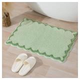 ORTIGIA Small Green Scalloped Bath Mat, Cute Plush Microfiber Scallop Bathroom Rugs Non Slip Washable Quick Dry Absorbent, Bathmat Carpet for Shower Stall Vanities Kitchen Floor Entrance, 17x24 - Reta