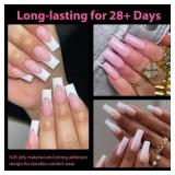 UNA GELLA Square Fake Nails, 504pcs Gel Nail Tips Clear Press on Nails Pre-shape for Full Cover Square Nails French False Nails For Nail Extension Nail Art Home DIY 12 Sizes False Gelly Tips - Retail: