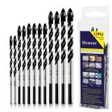 Ocasar 12Pcs Masonry Drill Bit Set and Concrete Drill Bit Set, Professional Masonry Drill Bits Set 1/8"-1/2" for Glass/Brick/Plastic/Cement/Wood/Tile/Concrete, Multi-Purpose Carbide Drill Bits Tip - R