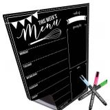 Cinch! 16x12-Inch Chalkboard Weekly Menu - Magnetic Meal Planner Board for Refrigerator - Reusable Black Menu Board with 3 Neon Liquid Chalk Markers - Weekly Food Planner for Kitchen Organization - Re