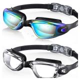 Aegend Swim Goggles, 2 Pack Swimming Goggles No Leaking Adult Men Women Youth, Flexible, Detachable, Aqua & Clear - Retail: $13