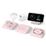 Charging Station for Apple Multiple Devices: 3 in 1 Foldable Magnetic Wireless Charger Stand - Travel Charging Dock Compatible with iPhone 16 15 14 13 12 Pro Max Plus Apple Watch AirPods - Retail: $32