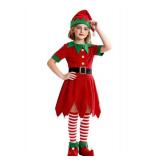 Simplecc Christmas Elf Costume for Kids Girls Costume Xmas Festive Elf Dress Outfit with Elf Hat Shoes Stockings (3-4 Year) - Retail: $29