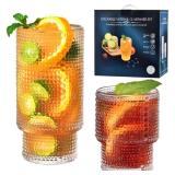 ISMASOAN Hobnail Drinking Glasses Set of 12, Stackable Glasses 12 oz and 7 oz, Bubble Glasses Drinking, Vintage Glassware, Beaded Glassware, Highball Glasses, Gift Box Set - Retail: $27