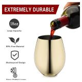 WOTOR Gold Wine Glasses Set of 4, 18oz Unbreakable Gold Goblet, Stemless Stainless Steel Wine Glass, Metal Wine Glass for Outdoor, Travel, Camping, Pool, Ideal Gift for Wine Lovers - Retail: $29