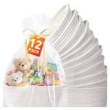 12 Pack Small Woven Basket with Gift Bags and Ribbons,Woven Gift Baskets Empty, White Woven Rope Baby Gift Empty Baskets for Gifts and Storage - Retail: $46