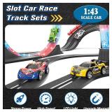 2-in-1 Slot Car Race Track Set with 4 High-Speed Cars, Electric Track, Dual Racing Game with 2 Controllers, Circular Overpass Design Featuring Flash Tracks. Toy Gift for Boys Kids Ages 4-6 6-8 8-12 - 
