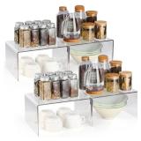 Hampsele Acrylic Kitchen Cabinet Organizer Shelf, Spice Rack, Plate and Cupboard Storage Riser, Versatile Pantry Shelf, Durable Clear Countertop Organizer for Home and Kitchen(4 PCS) - Retail: $40