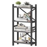 Homeiju Desktop Bookshelf, 4-Tier Stackable Narrow Desk Bookcase, Adjustable Industrial Desk Organizer Display Shelf, Wood Desktop Book Organizer for Living Room, Bedroom and Home Office(Grey) - Retai