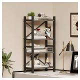 Homeiju Desktop Bookshelf, 4-Tier Stackable Narrow Desk Bookcase, Adjustable Industrial Desk Organizer Display Shelf, Wood Desktop Book Organizer for Living Room, Bedroom and Home Office(Grey) - Retai
