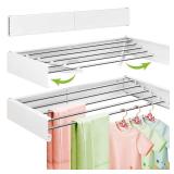 ZdwCyl Wall Mounted Clothes Drying Rack 32 inches,Foldbale Laundry Drying Rack Wall Mount,Drying Rack Clothing Space Saver,Retractable,Collapsible,Folding Laundry Rack,White - Retail: $38