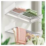 ZdwCyl Wall Mounted Clothes Drying Rack 32 inches,Foldbale Laundry Drying Rack Wall Mount,Drying Rack Clothing Space Saver,Retractable,Collapsible,Folding Laundry Rack,White - Retail: $38