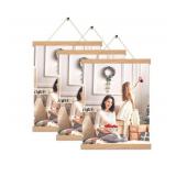 3 Pack Magnetic Poster Hanger Frame,16x20 16x24 16x16 Poster Frame Wood Magnet Frames Hangers for Photos, Pictures, Prints, Maps, Scrolls and Canvas Artwork , 16", Pine Color) - Retail: $0