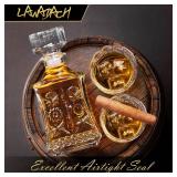 LAWADACH Whiskey Decanter for Men, Glass Liquor Decanter Set with 2 Whiskey Glasses, Decanter for Tequila,Bourbon, Scotch, Brandy and Vodka, Gift for Men, Ideal Home Bar Decor - 28oz - Retail: $24