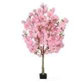 OUSHENG Artificial Cherry Blossom Tree, Fake Plants Indoor Decor, Faux Pink Sakura Flowers for Living Room Home House Entryway Bedroom Office Inside Decorations, 4FT - Retail: $41