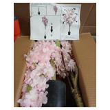 OUSHENG Artificial Cherry Blossom Tree, Fake Plants Indoor Decor, Faux Pink Sakura Flowers for Living Room Home House Entryway Bedroom Office Inside Decorations, 4FT - Retail: $41