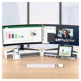 Monitor Stand Riser, Klearlook Foldable Computer Monitor Riser, Height Adjustable Computer Stand, Desk Shelf Riser with Storage Drawer & Tablet Phone Stand for Computer, Desktop, Laptop (White 2 Pack)