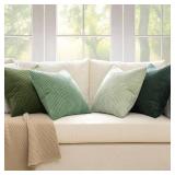 MIULEE Boho Farmhouse Sage Green Throw Pillow Covers 18x18 Inch Set of 4 Mordern Nordic Cushion Covers Soft Corduroy Spring Home Decor for Couch Bed Sofa Living Room Forest Green - Retail: $17