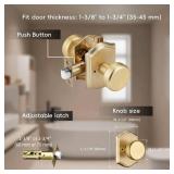 STARPY 6 Pack Pismo Doorknobs for Bath & Bedroom, Gold Interior Door Knobs with Camelot Trim, Satin Brass Door Knob with Lock - Retail: $100
