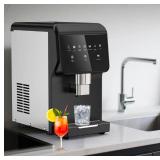 Hooure12.2 in. Stainless Steel 62 lb./24 H Freestanding Countertop Chewable Pellet Ice Maker Crescent Ice Cubes - Retail: $985