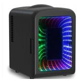 COWSAR7 in. 0.15 cu. ft. 4L LED Mini Refrigerator w/ Portable Cooler for Bedroom, Office, Car, Skincare, Drinks, in Black - Retail: $65