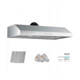 HGUOQ36 in. 900 CFM Ducted Under Cabinet Range Hood in Stainless Steel with LED Lights, Top/Rear Vent, Washable Mesh Filters - Retail: $329