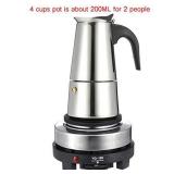 WILL 200450ml Portable Espresso Coffee Maker Moka Pot Stainless Steel with Electric stove Filter Percolator Coffee Brewer Kettle Pot (200ml) - Retail: $28