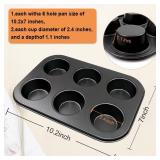ASBAYSON 2 Packs Premium Steel Muffin Pan for Baking, Round Muffin Baking Pan, Baking Tray for Muffins, Cupcakes, Brownie(Black, 6 Cup) - Retail: $9