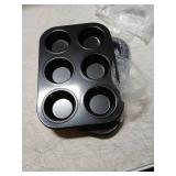ASBAYSON 2 Packs Premium Steel Muffin Pan for Baking, Round Muffin Baking Pan, Baking Tray for Muffins, Cupcakes, Brownie(Black, 6 Cup) - Retail: $9