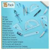 Mr. Pen- Geometry Set, 15 pcs, Blue, 6 Inch Swing Arm Protractor, Divider, Set Squares, Ruler, Compasses and Protractor - Retail: $13