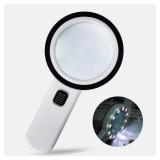 Magnifying Glass with 12 LED Lights, Double Glass Lens Handheld Illuminated Magnifier Reading Magnifying Glass with for Macular Degeneration Seniors Reading Inspection Coins Jewelry - Retail: $9