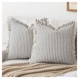 YEENAASY Throw Pillow Covers 24x24 Set of 2 Striped Fringe Pillow Cover Farmhouse Cushion Covers with Tassel Neutral Boho Pillows Decorative Square Pillowcase for Couch Sofa Bed, Black - Retail: $34