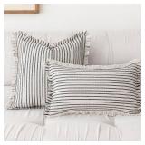 YEENAASY Throw Pillow Covers 24x24 Set of 2 Striped Fringe Pillow Cover Farmhouse Cushion Covers with Tassel Neutral Boho Pillows Decorative Square Pillowcase for Couch Sofa Bed, Black - Retail: $34