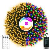 65.6Ft 200LED Battery Operated Christmas String Lights, 12 Lighting Modes Warm White & Multicolor Fairy Lights with Remode Timer, Green Wire Twinkle Light for Wreath Indoor Outdoor Party Wedding - Ret