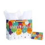 Loveinside Colorful Birthday Gift Bag, Balloons Pattern with HAPPY BIRTHDAY Text, Matching Tissue Paper, Greeting Card and Tag, Ideal for Kids
