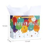Loveinside Colorful Birthday Gift Bag, Balloons Pattern with HAPPY BIRTHDAY Text, Matching Tissue Paper, Greeting Card and Tag, Ideal for Kids