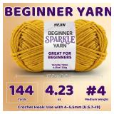 120g Gold Sparkle Yarn for Crocheting and Knitting; 120m(144yds) for Beginners with Easy-to-See Stitches; Worsted-Weight Medium #4; Yarn for Beginners Crochet Kit Making - Retail: $12