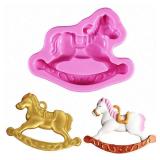 Rocking Horse Cake Fondant Mold, Wooden Horse Ride on Silicone Chocolate Candy Mold Sugar Craft DIY Baby Shower Cake Decorating Tool Soap Plaster of Paris Mold - Retail: $9