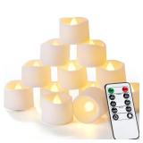 Homemory 12pcs Remote Timer LED Tea Lights Candles, 400+Hours Flickering Flameless Battery Votive Tealights for Tabletop Lighting, Centerpieces Decor, Holiday - Retail: $16