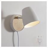 Wall Sconce Plug in,White Wall Lights for Bedroom,Modern Wood Sconces Light with 180°Rotation Metal Shade,e26 Wall Lamp with Switch for Living Room,Nightstand,Dining Room,Hallway,Corner,Stairway - Re