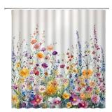 Watercolor Floral Shower Curtain Colorful Flower Botanical Rustic Spring Blossom Wildflower Plant Fabric Bathroom Decor Sets with Hooks - Retail: $16